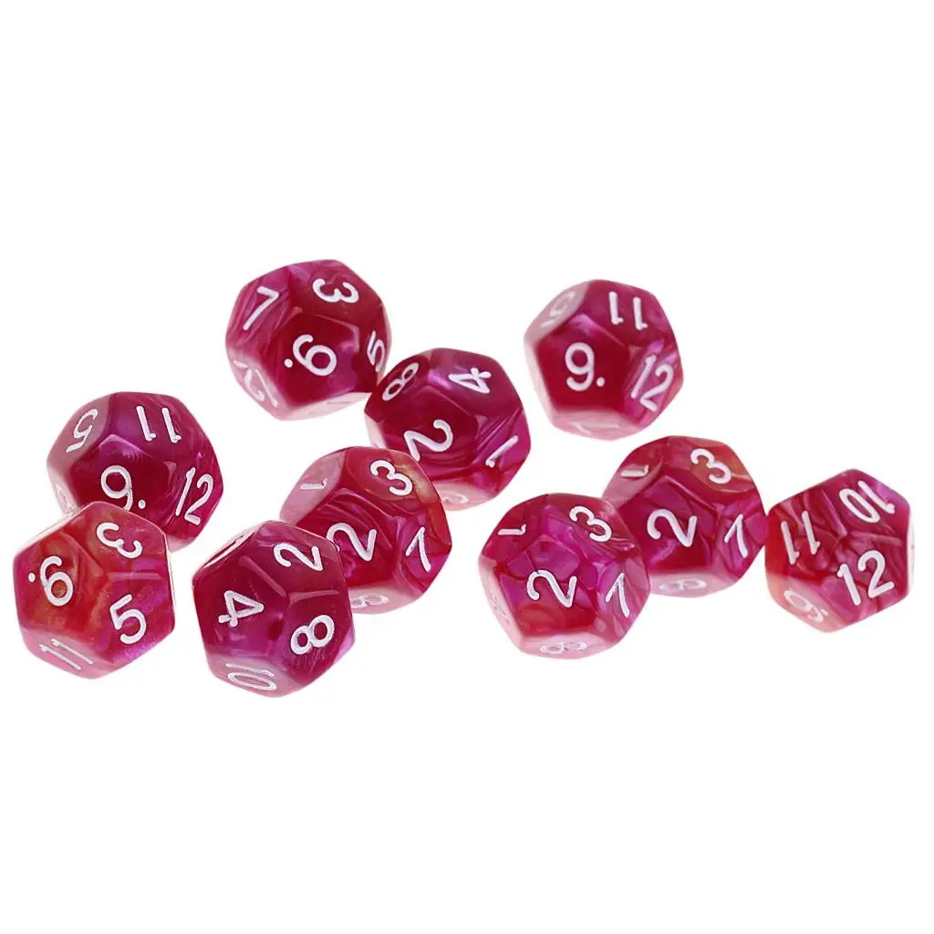 Lot 10 Pieces 12-sided Dice Dice D12 Acrylic 12 Mm for Table Games