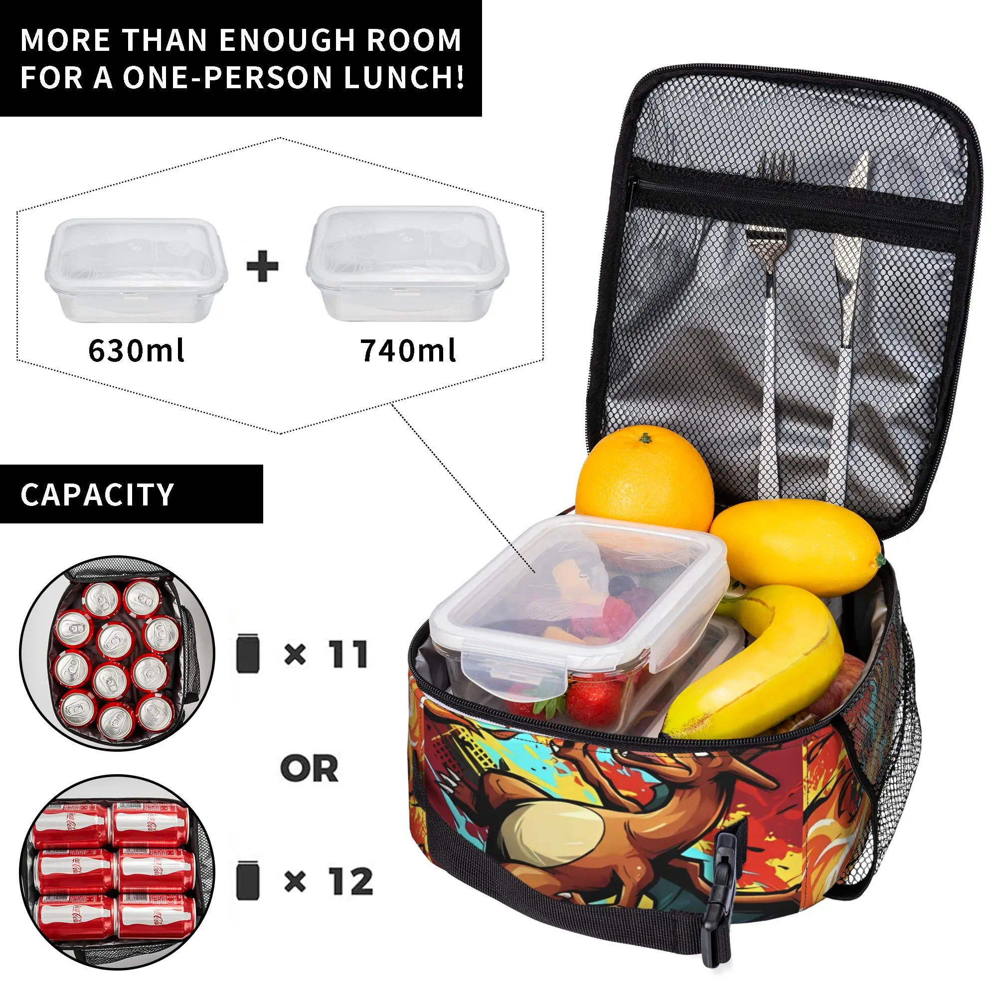 Swirl Fire Manga Lunch Bag - Stylish Portable Oxford Cooler Bag