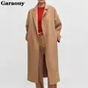 Garaouy Autumn Winter Women Basic Lapel Solid Belt Woolen Coat Female Casual Commut Outwear Loose Midi Length Jacket Overcoat 3