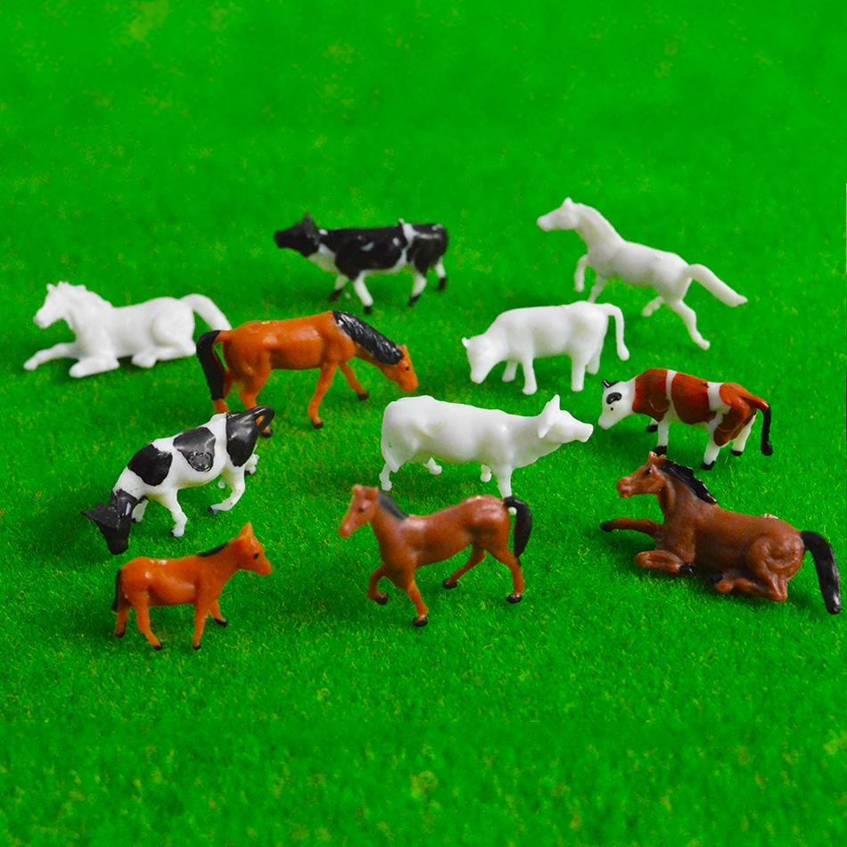 HO/N Scale Model Miniature Horses Cows Farm Animals 1:87 1:150 ABS Plastic Toys For Prairie Scene Layout Diorama Kits 10Pcs 6