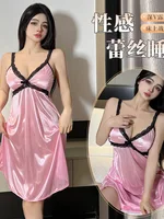 Suspender Nightgown For Summer Women, Backless, Pure Desire Thin Satin Clothes Dress Elegant Pink Sweet Korean Women F57K 2
