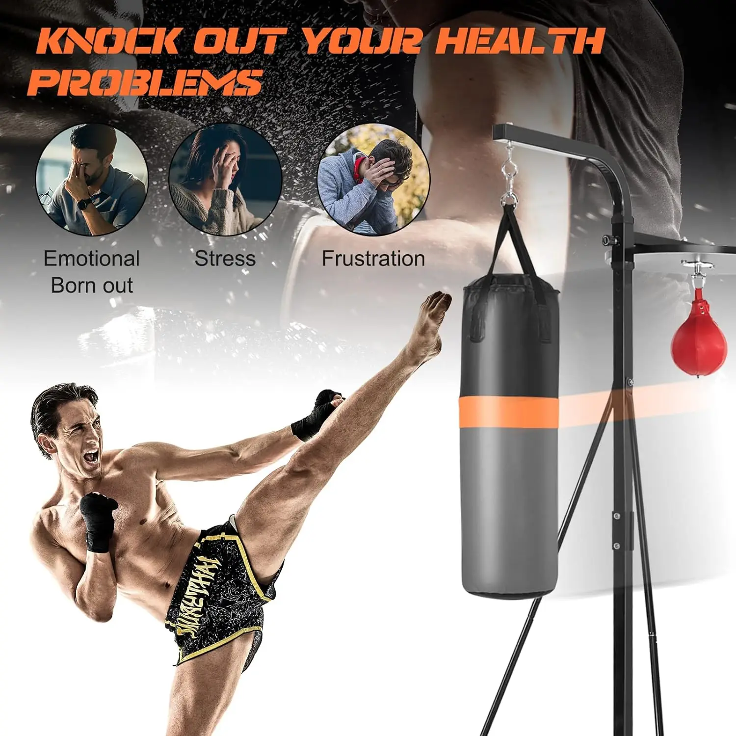 Punching Bag with Stand Adult, Freestanding Boxing Machine with Height Adjustable Speed Ball & Sandbag, Pre Filled Heavy