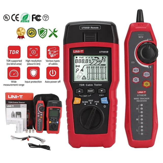 UNI-T UT685B Kit TDR Cable Tester Pair Coaxial POE Network Cable Length Sequence Detector RJ11 RJ45 Plug Adapter Line Finder