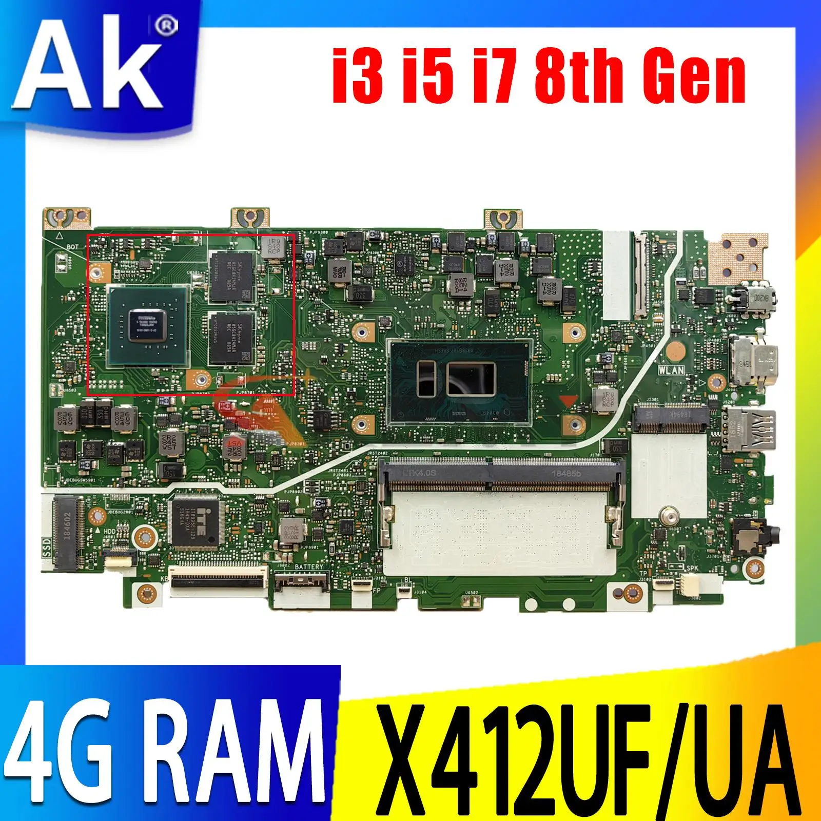 

X412UF Mainboard W/4417U I3-8130 I5-8250U I7-8550U UMA PM 4GB For ASUS Vivobook X412UA X412U X412 X412UB Laptop Motherboard