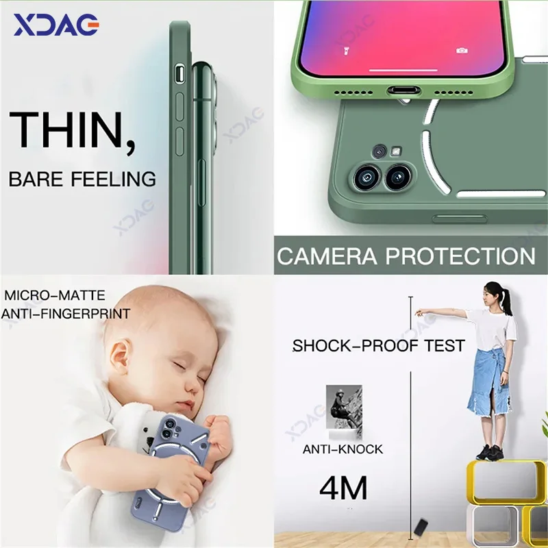 Custodia originale per cellulare per Nothing Phone 1 NothingPhone1 5G 360 Custodia impermeabile con cover posteriore in silicone liquido quadrato morbido di lusso - Image 6