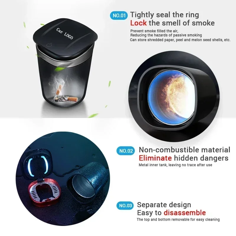 차량용 LED 라이트 재떨이, 휴대용 다기능 단추 오픈 뚜껑, BYD Atto 3 EV 2022 2023 재떨이, 자동차 액세서리