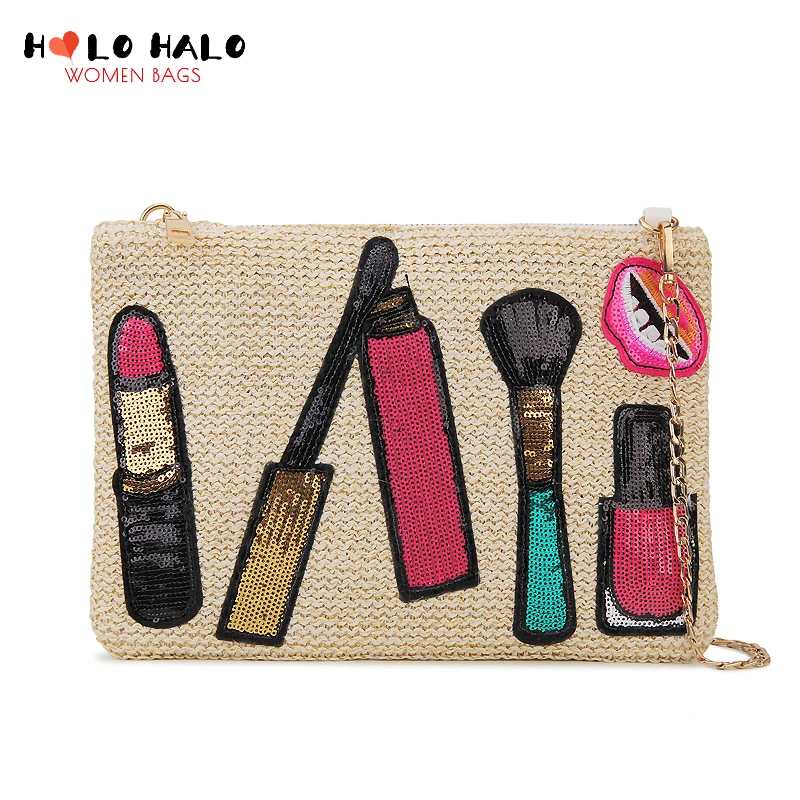 

Летняя Соломенная женская сумка с блестками и мультяшным рисунком, женская дизайнерская пляжная сумка через плечо для отпуска, Повседневная сумка для девушек