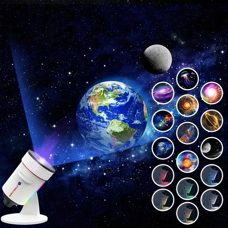 „Galaxy Projector Light HD 10“ – 10 realistiškų žvaigždžių ir ūko scenarijų, apšvietimo laikmatis, 8 spalvų naktinė lemputė miegamiesiems, namų kino salėms ir kambariams