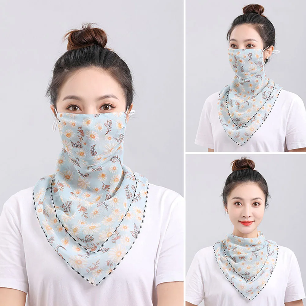 UV Protection Mask Flower Pattern Ear Hanging Sunscreen Mask UV Protection Neck Wrap Cover Bandana Scarf Women Sun Blocking Mask 6