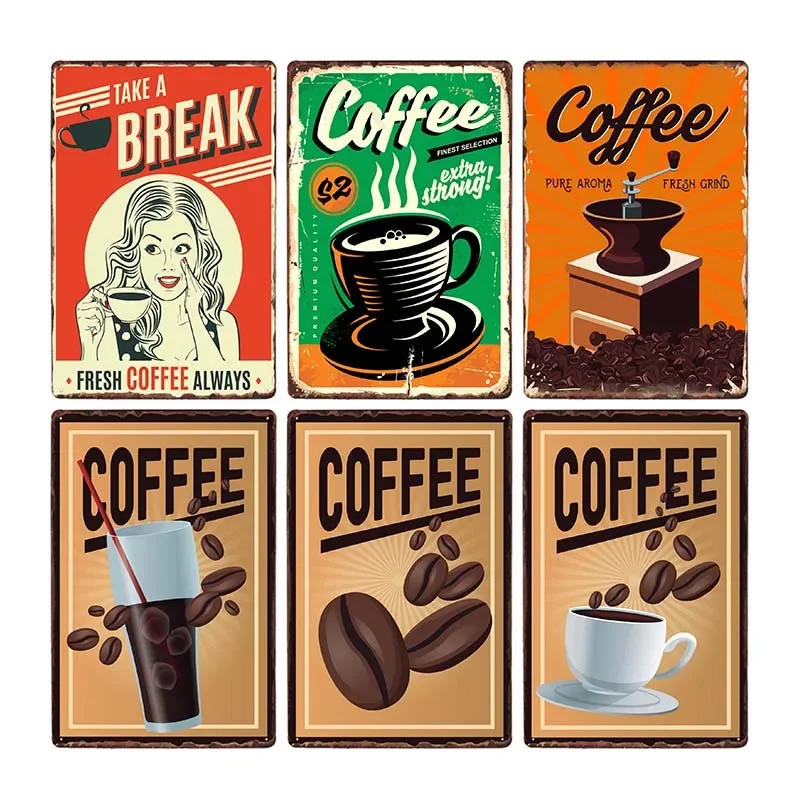 

Coffee Bar Decoration Tin Signs Retro Metal Plaque Cafe Vintage Decorative Plate Home Decor 20x30cm