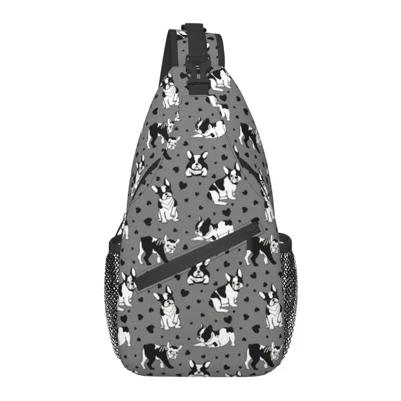 

French Bulldog Hearts Pattern Sling Chest Bag Customized Cartoon Dog Crossbody Shoulder Backpack for Men Travel Hiking Daypack