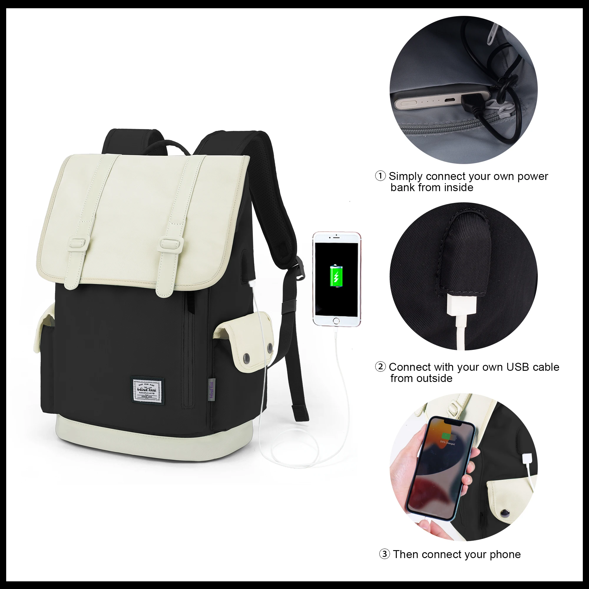 WindTook Laptop Backpack Men Travel Computer Backpack USB Charging Port College Daypack 15 Inch Laptop Waterproof Women Fashion