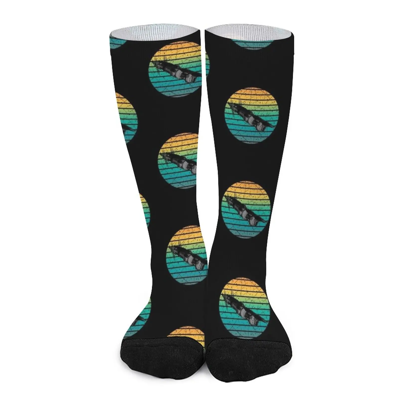 Space Station - Sunset - Black - Sci-Fi Socks Sock woman socks man funny socks for Women hockey