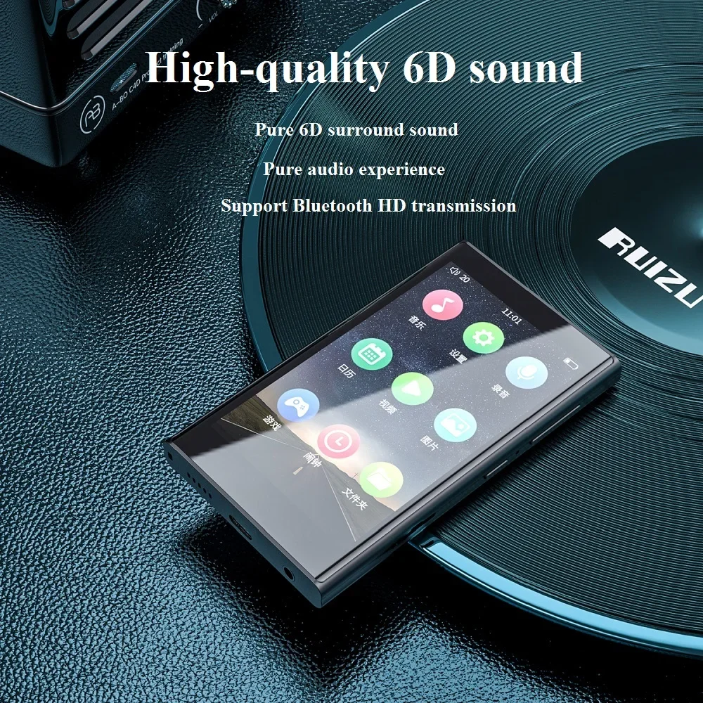 RUIZU H10 Metal MP4 Player Bluetooth 5.0 Built-in Speaker 3.8inch Touch Screen 16GB Audio player Radio E-Book Recording Video