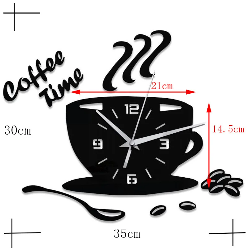 Creative Coffee Wall Clock Modern 3D Mirror DIY Wall Clocks Stickers Home Kitchen Wall Decorations Best Gifts For Coffee Lover