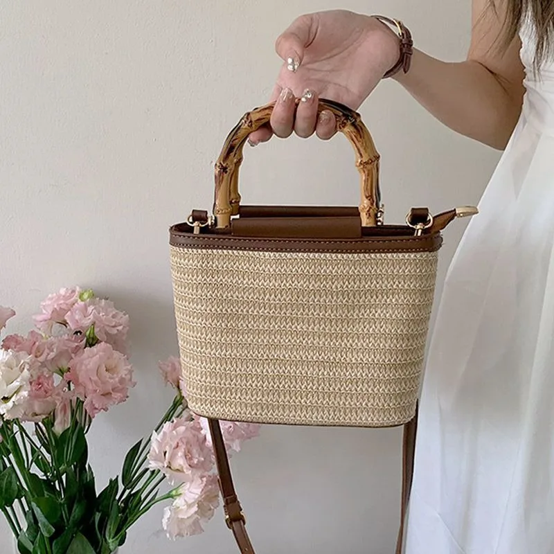 Summer Beach Underarm Bags Niche Designe Handbag Straw Fabric Shoulder Bag Woven Bucket Crossbody Purse  сумка женская bolsos