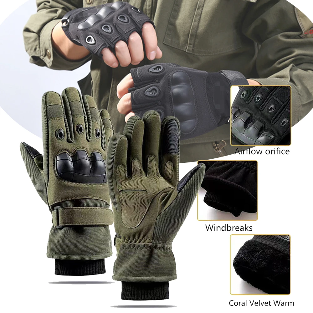 Cycling Gloves Tactical Gloves Warm Gloves Leather Gloves Winter Outdoor Tactical Gloves Thickened Warm Motorcycle Riding Cycling Gloves Men's Touch Screen Padded Cold Cotton Windproof