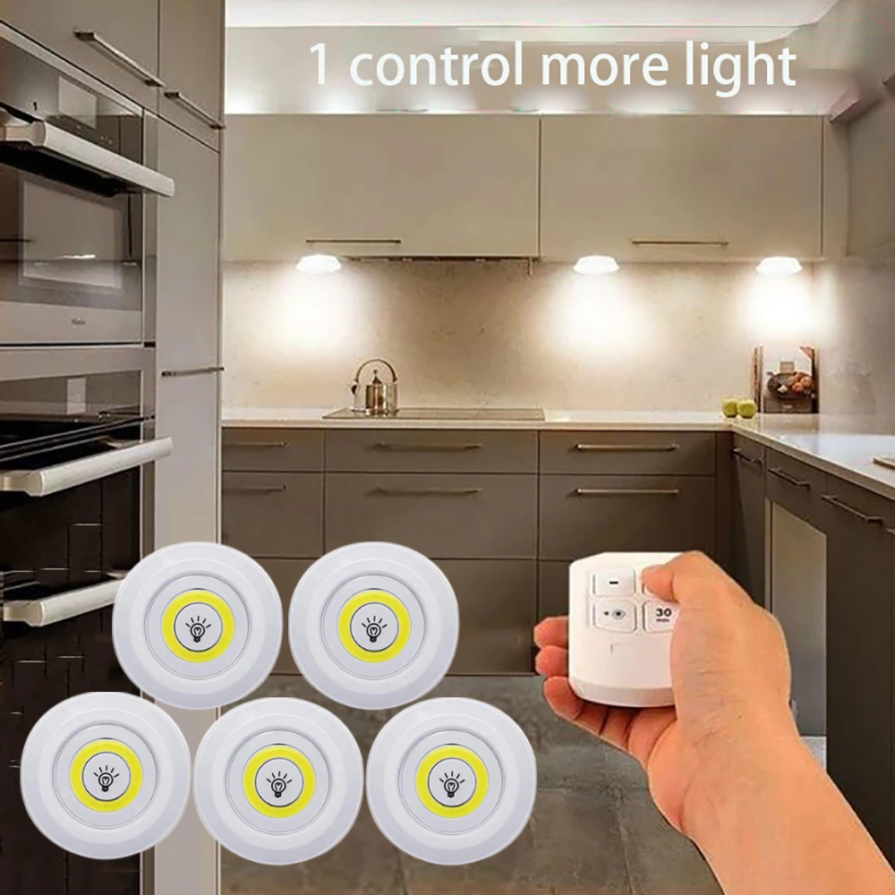 Luz de cocina superbrillante con Control remoto, lámpara nocturna regulable, alimentada por batería, debajo del gabinete, luces LED para almacenamiento de armario