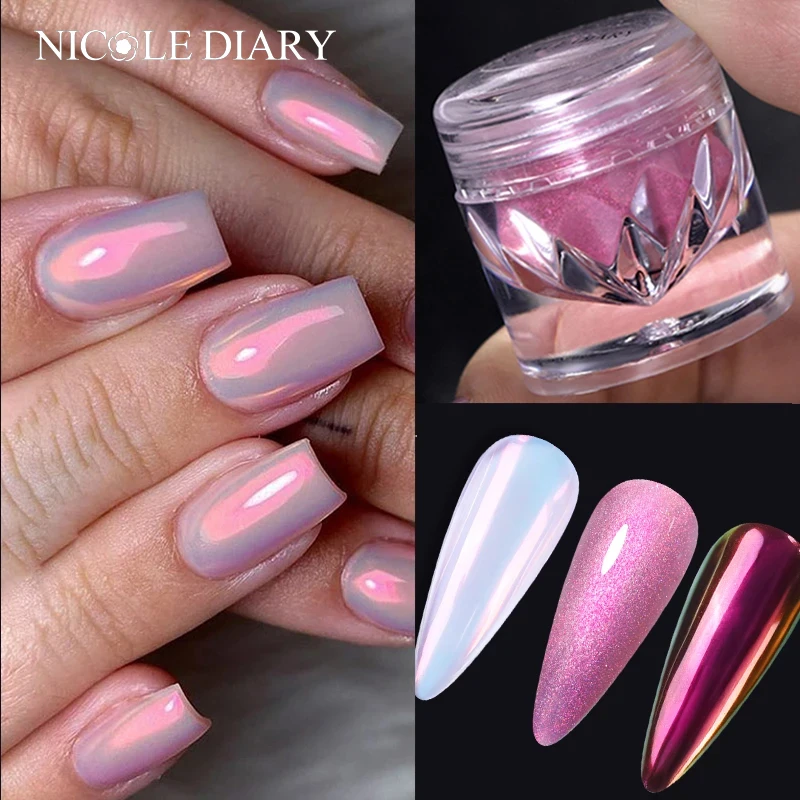 Nail Powder NICOLE DIARY Aurora Nail Powder Chrome Pigment Pearl Metallic Nail Art