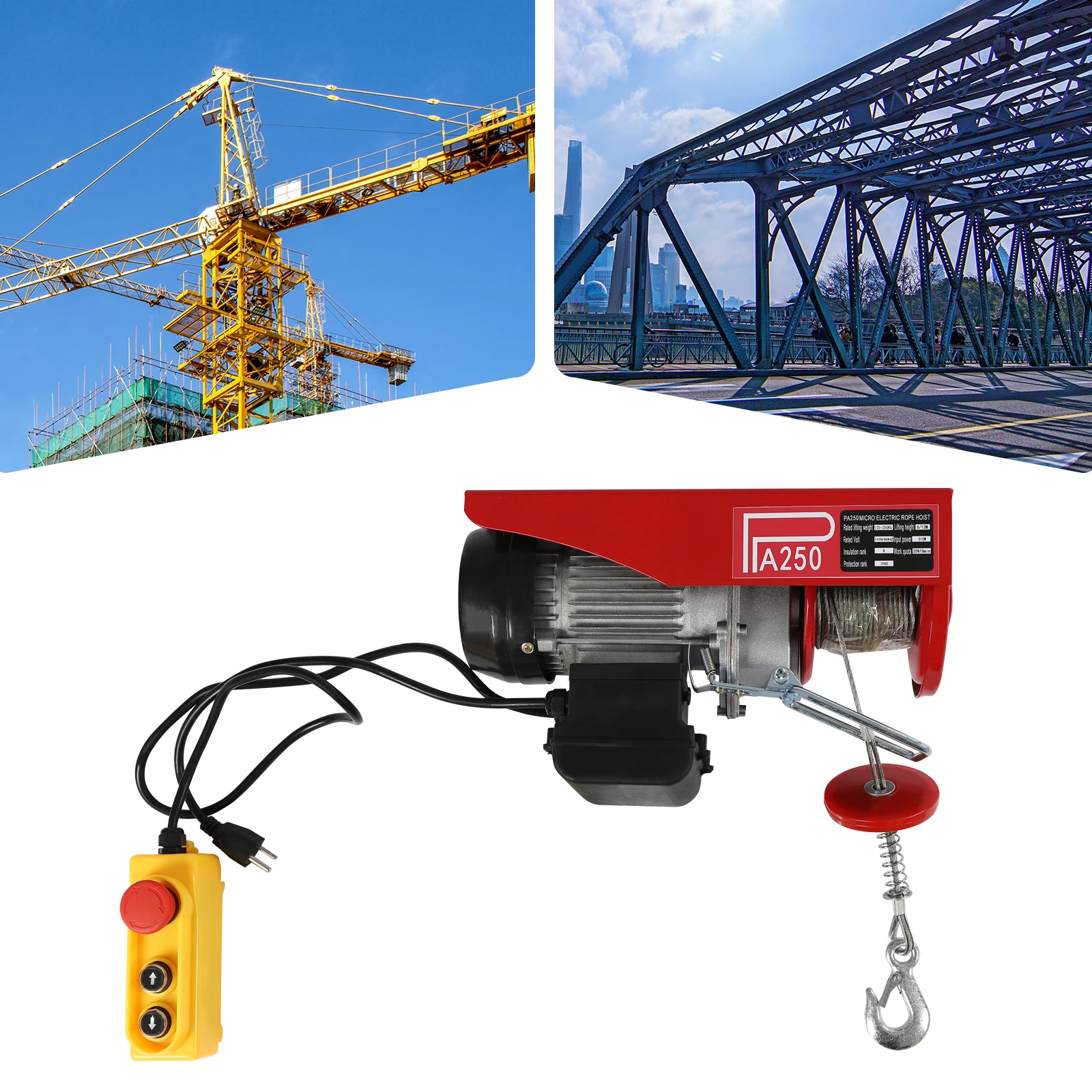 

700kg/250kg/200kg Electric Hoist Winch Lifting Tool with Remote Control and Single/Double Sling 110V Warehouses, Construction