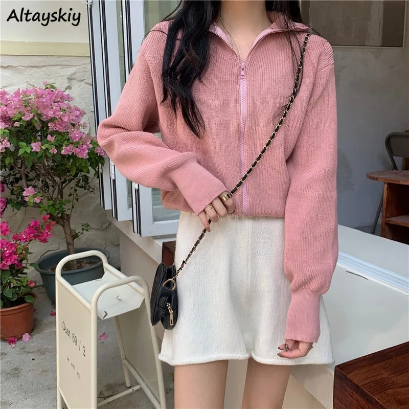 

Turtleneck Cardigans Women Autumn Newest Zipper Vintage Lazy Outwear Knitwear Korean Fashion Harajuku Long Sleeve Tender Ins