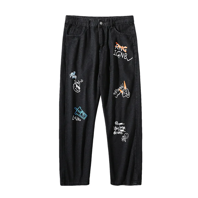 white jeans 2022 Spring and Summer New Graffiti Style Pattern Printing High Waist Straight Loose Jeans Women zara jeans Jeans