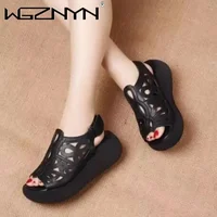 Designer femmes sandales en cuir souple chaussures à semelles compensées pour femmes été rétro sandales de luxe chaussures décontractées femmes talons compensés Sandalias 2