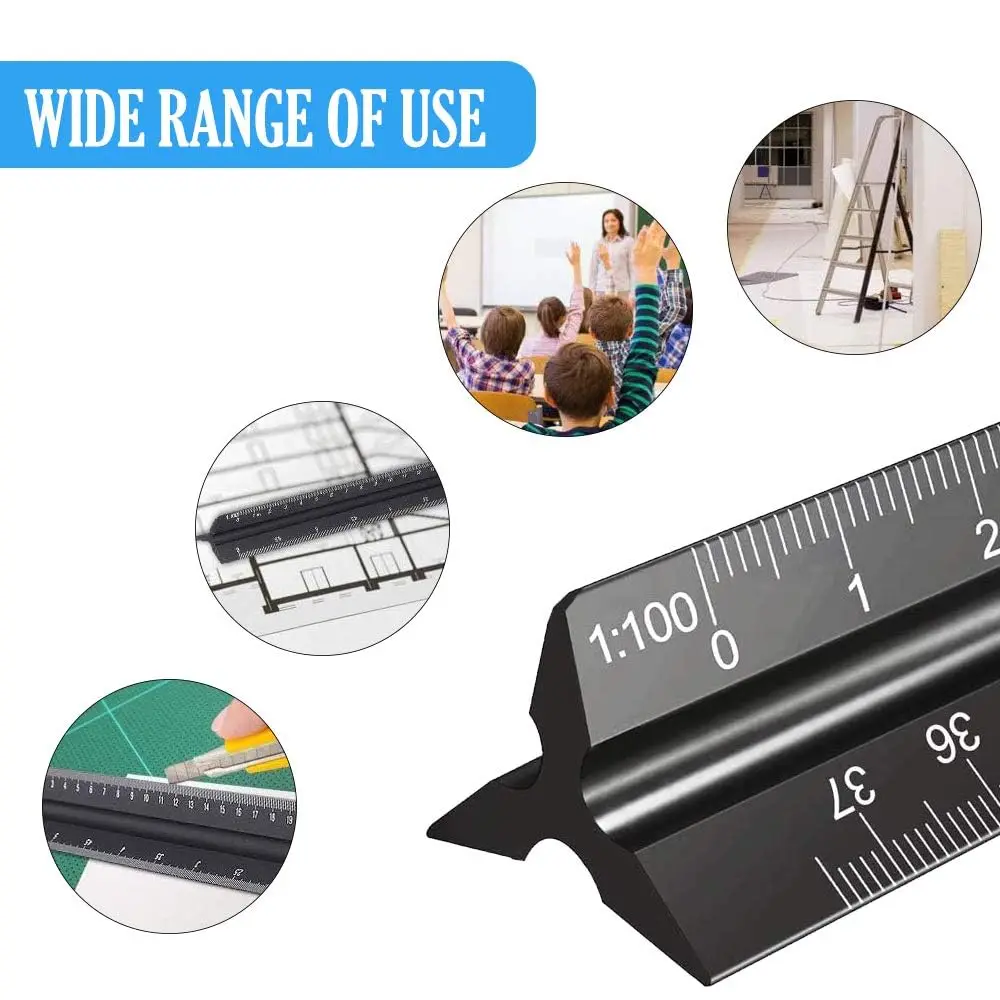 Scale Ruler 30cm Aluminium Metal Scale Architect Engineer Technical Ruler