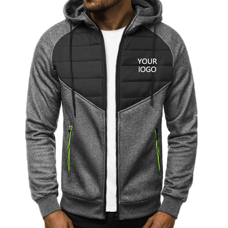 Custom Logo New Men's Casual Sweater Zipper Hooded Sweater Men's Spliced Cardigan Fashion Sports Jacket Loose Drawsting Clothes