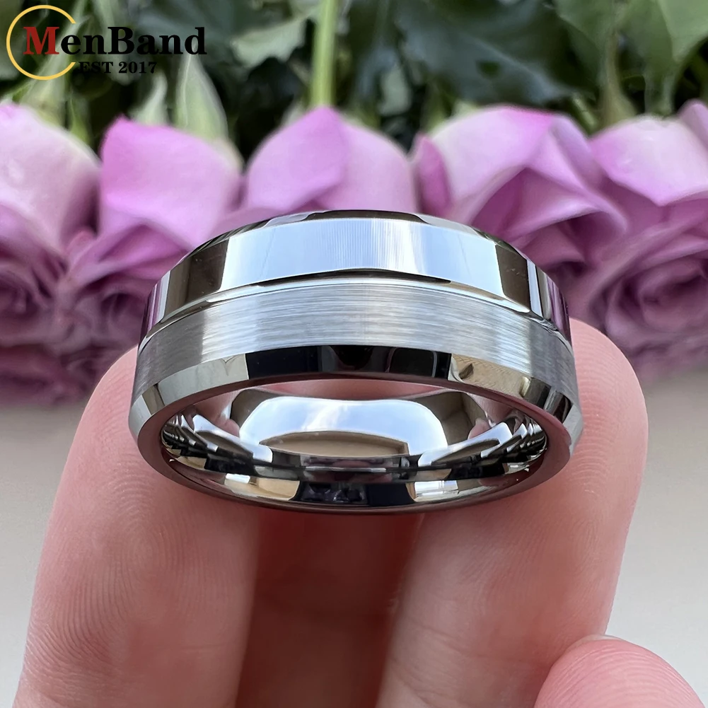 MenBand 6MM 8MM Classic 100% Pure Tungsten Carbide Rings  Men Women Wedding Band Beveled Grooved Finish Comfort Fit