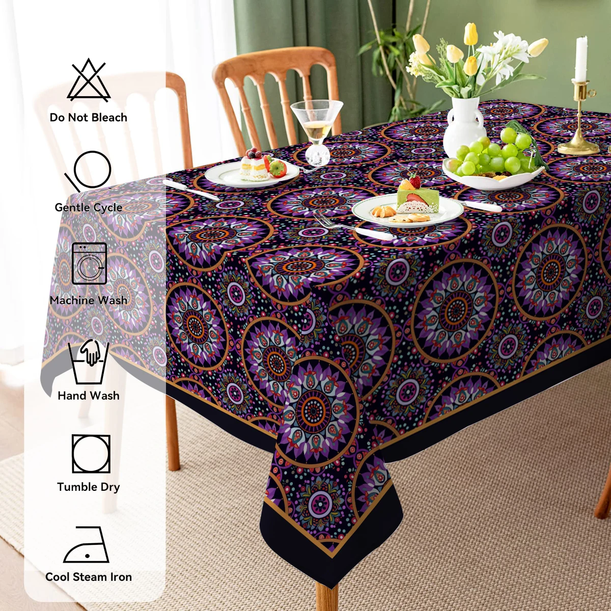 Bohemian Mandala Waterproof Party Tablecloth Rectangle for Birthday Restaurant Wedding Decoration Kitchen Living Room Decor