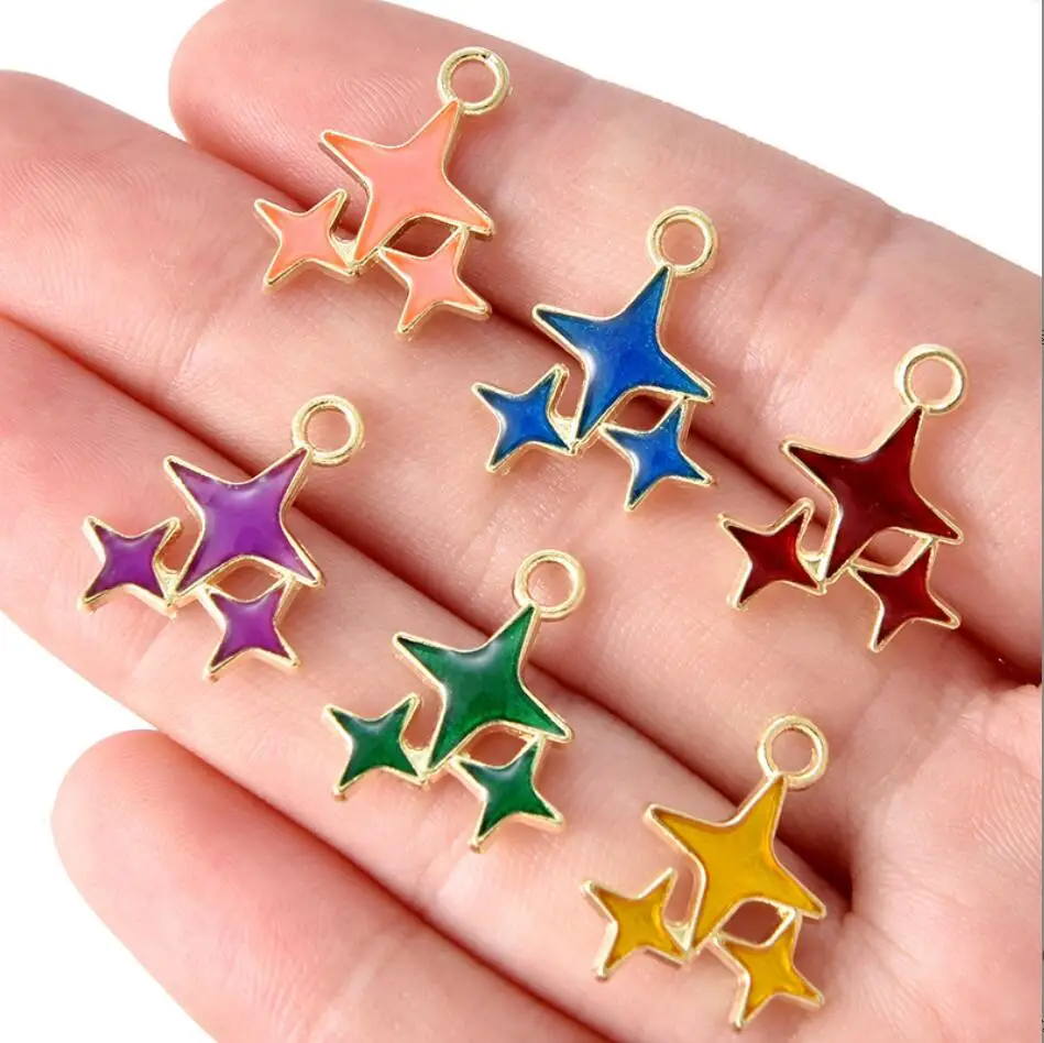 100PCS 17*14mm 6 Color Alloy Metal Drop Oil mother child Stars Charms KC Gold Pendant For DIY earrings Necklace Jewelry F0239