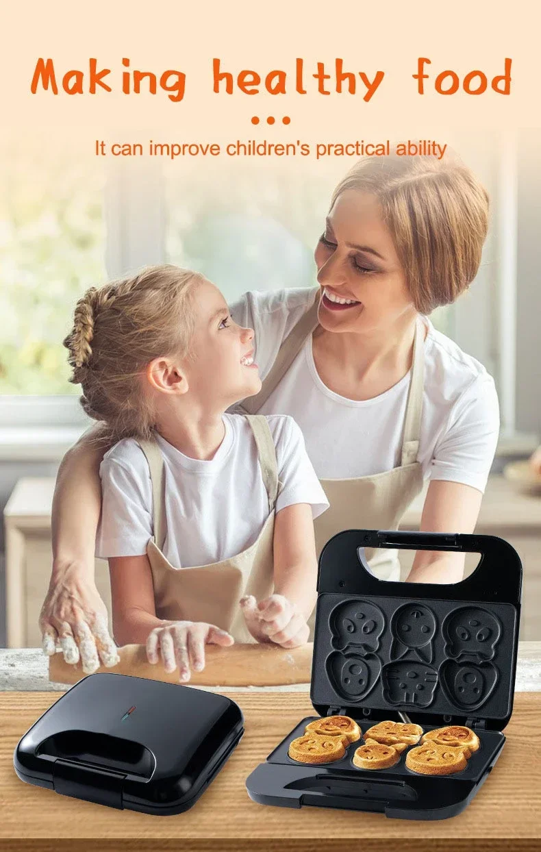 Description Picture 6 of itemElectric cartoon Waffle cake maker Automatic muffin pancake baking machine double-sided heating Grilling panini press plate 110V