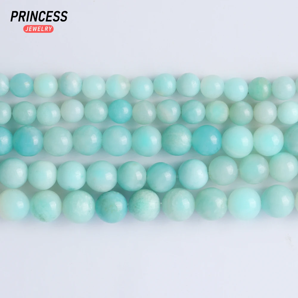 A + 자연 블루 Amazonite 느슨한 돌 구슬 보석 만들기 매력 팔찌 목걸이 DIY 액세서리 15 인치 4 6 8 10mm