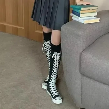 High Quality Womens Canvas Boots Fashionable Classic Knee-high Boots Hot Sale Comforable Casual Shoes for Women Botas Para Mujer 1