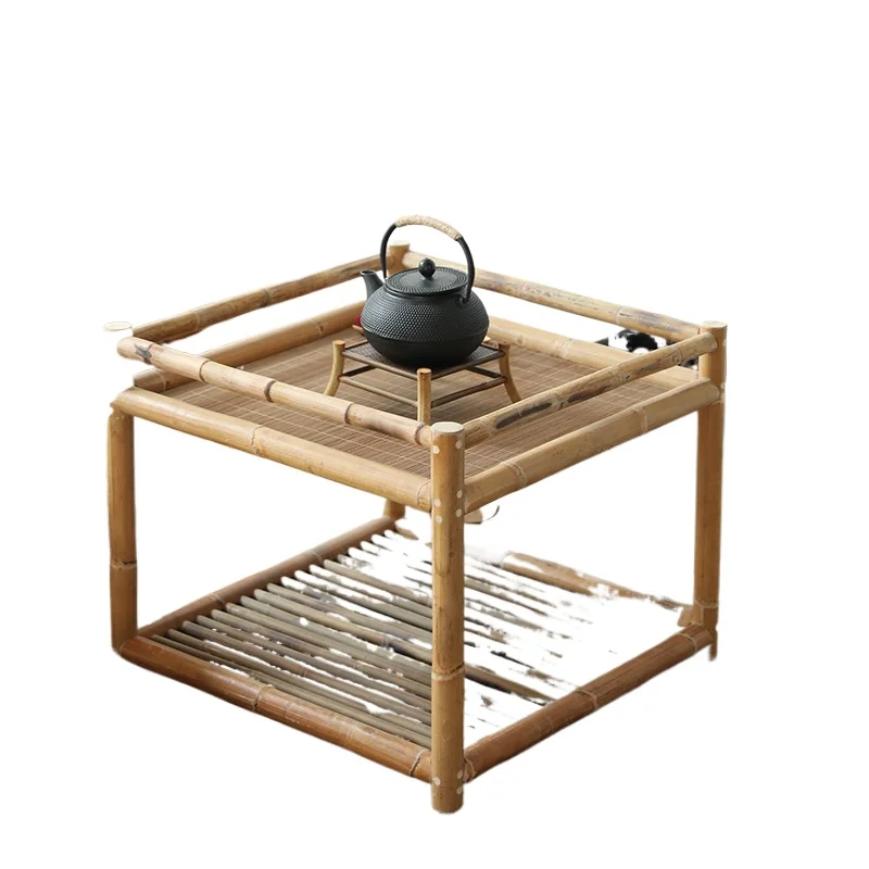 Natural Bamboo Tea Water Rack Zen-Inspired Coffee Table Living Room Tea Room Storage Stand Raised Fence Japanese Furniture