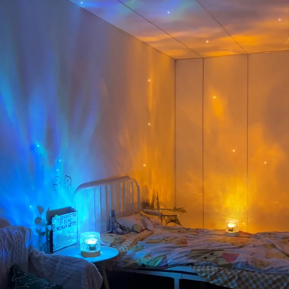 LED Wasser Welligkeit Ambiente Nachtlicht USB rotierende Projektion  Kristall Tisch lampe RGB dimmbar für Schlafzimmer Nacht Spielzimmer Geschenk