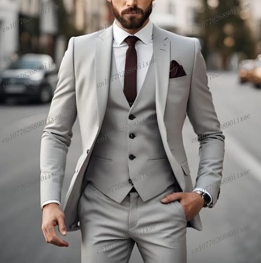 Orange Men Suit Groom Groomsman Wedding Party Prom Business Formal 3 Piece Set Blazer Vest Pants