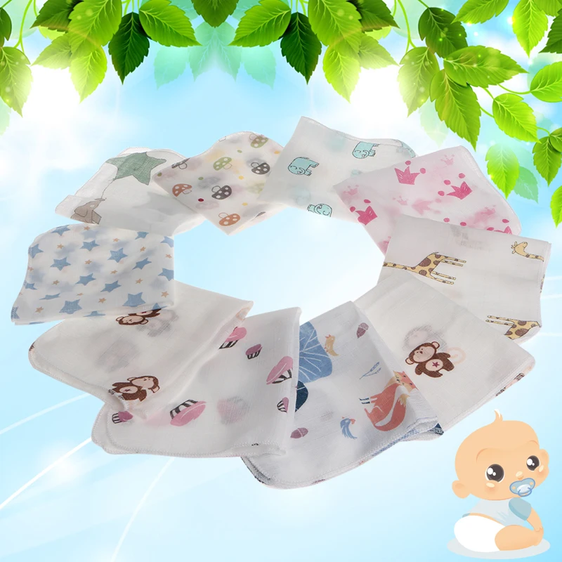 10pcs Baby Infant Towel 28x28cm Muslin Towel Handkerchiefs Two Layers Wipe
