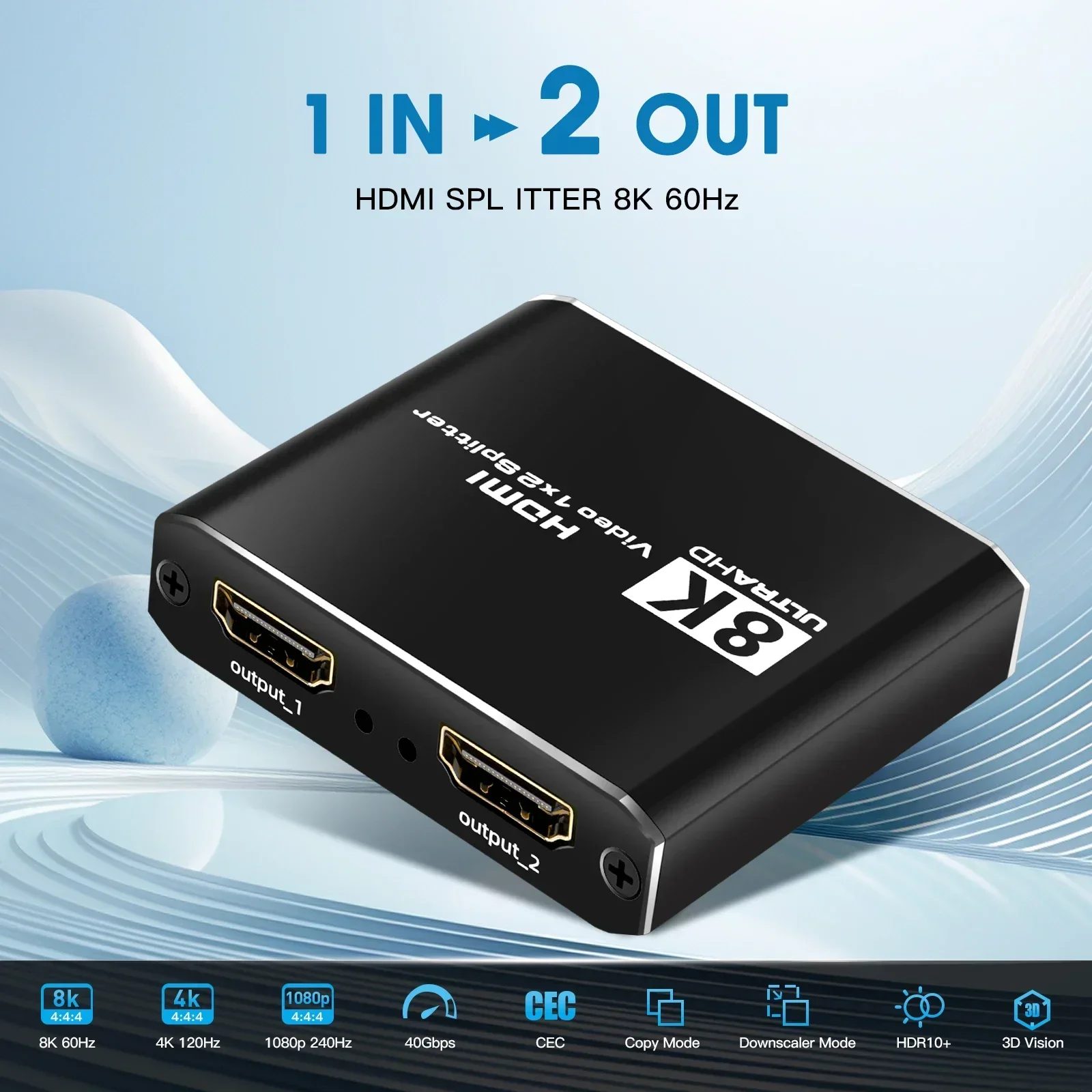 HDMI Splitter 8K 60Hz HDMI Splitter 4k 120Hz HDR10 1x2 Video Distributor 1 in 2 Out 3D HDMI2.1 Splitter Adapter for PS5 PS4 PC To TV Projector