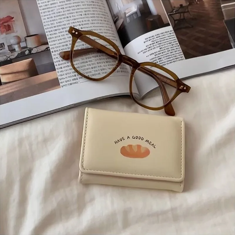 Xiuya Cute Bread Wallets for Women Ins Korean Style Fashion Simple Designer Card Wallet Square Leather Original Aesthetic Bags