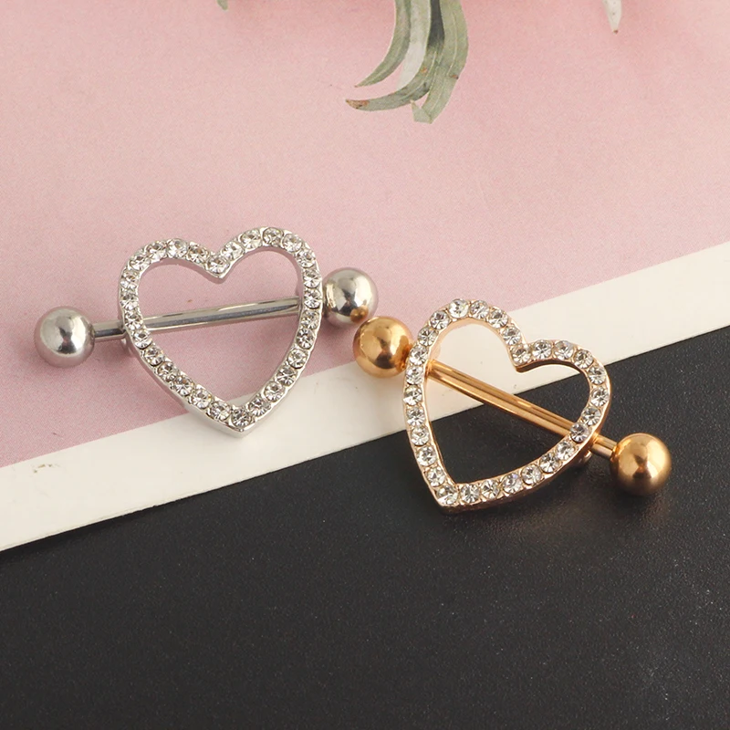 14G Dainty CZ Love Heart Nipple Rings Tongue Ring Surgical Steel Nipple Rings Piercing Women Barbells 5/8"(16mm)body jewelry