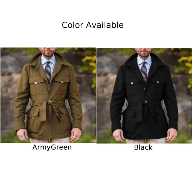 Men Casual Outdoor Pockets Safari Jacket Vintage Hunting Windbreaker Slim Coat Outwear Windproof Breathable Jacket For Male - Image 5