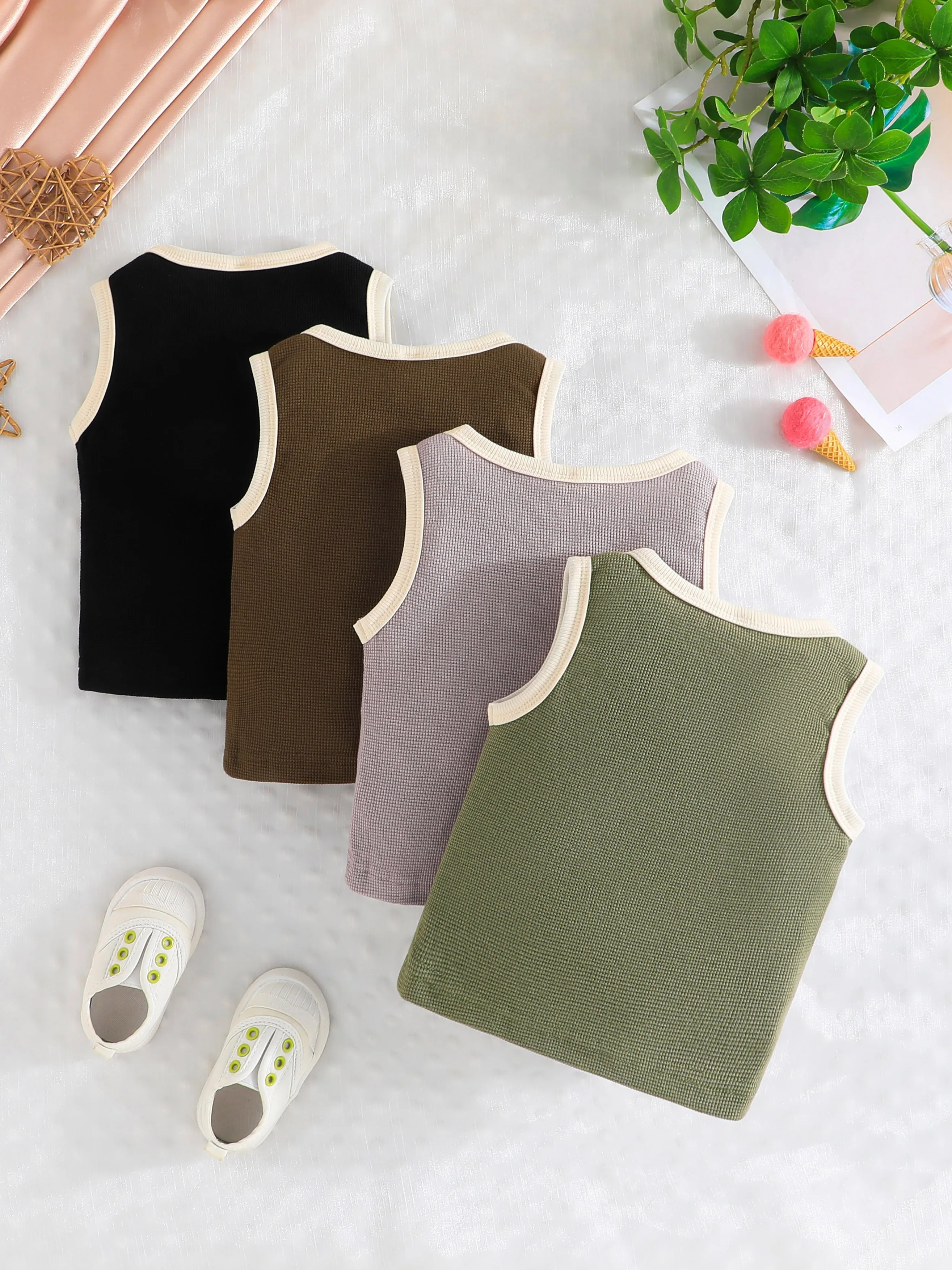 4Piece/L Summer Kids Tops Clothes Tank Sleeveless Breathable Cotton Children T-shirt Vest Top Clothing Outfit Boys Girls