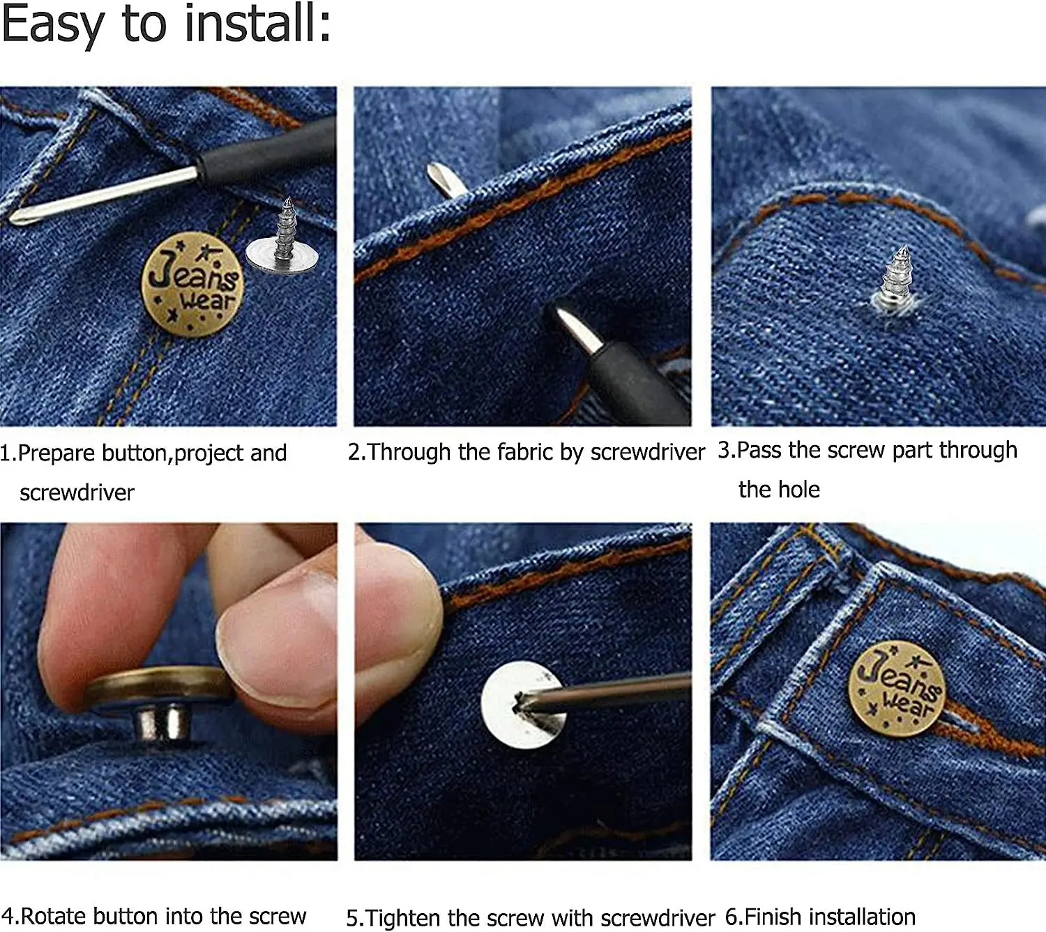 5Pcs Jeans Buttons Replacement 17mm No Sewing Metal Button Repair Kit Nailless Removable Jean Buttons Sewing Accessories 4