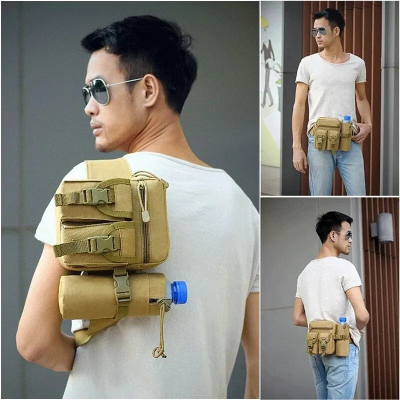 Waterproof Fanny Pack Tactical Men Waist Pack Nylon Hiking Water Bottle Phone Pouch Outdoor Sports Hunting Climbing Camping Belt Bag