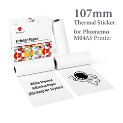 6.5m White Adhesive 107mm Thermal Paper White Thermal Paper for Phomemo M04S/M04AS Portable Thermal Printer