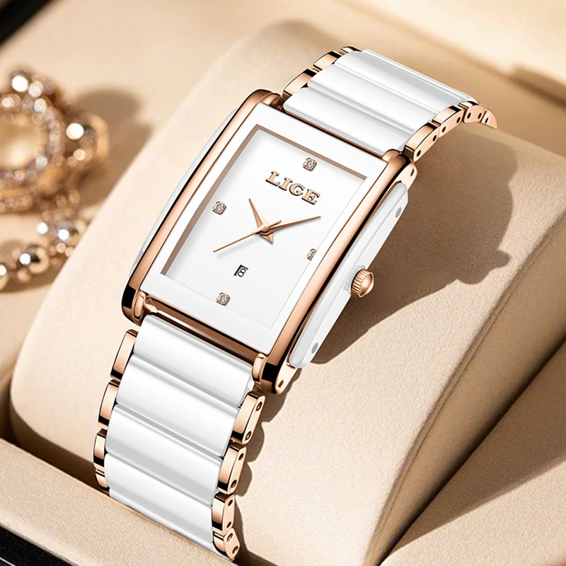 LIGE New Square Watch Women's Watch Fashion Waterproof Women's Quartz Wristwatch Elegant Stainless Steel Bracelet Watch Ladies
