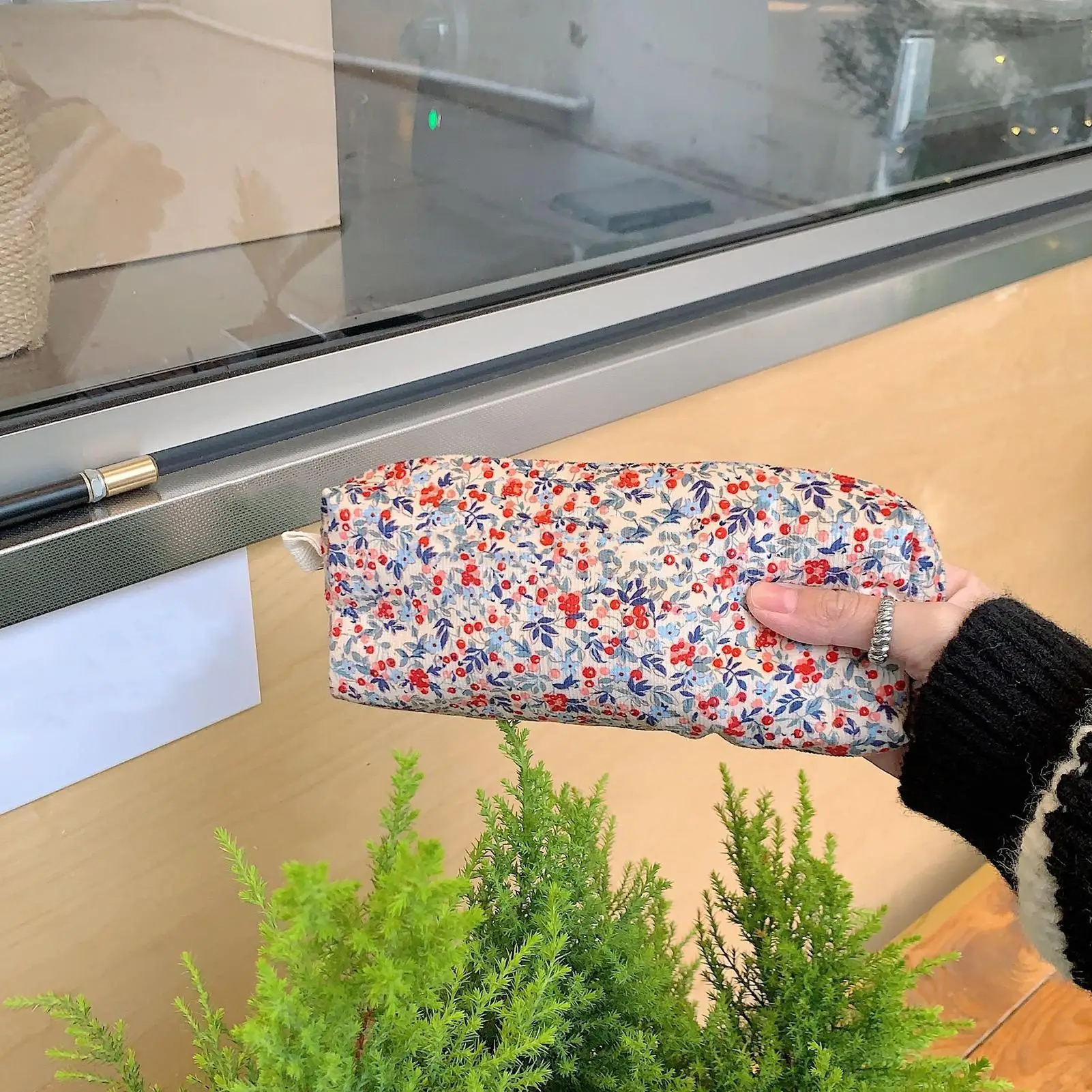 Corduroy Pencil Case 2 Pieces Cute Pencil Stationery Case 3D Floral Embroidery Holder Organizer Box For Stationery School