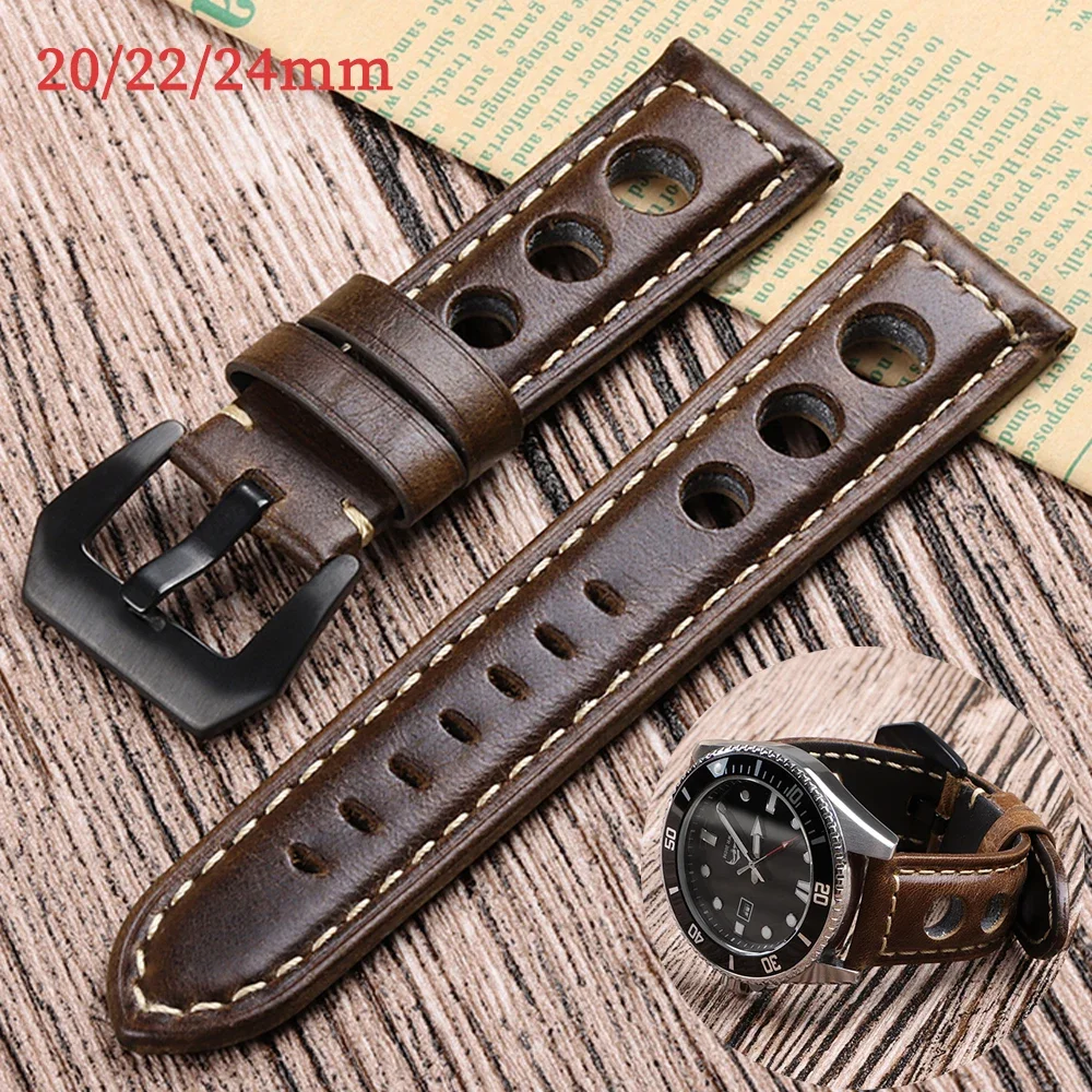 Breathable Vintage Leather Waterproof Sport Watch Strap Bracelet